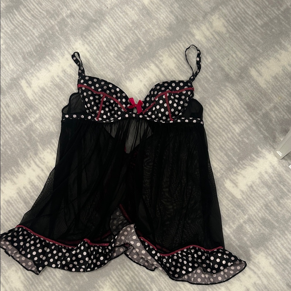 Polka Dot Black and Pink Babydoll Lingerie